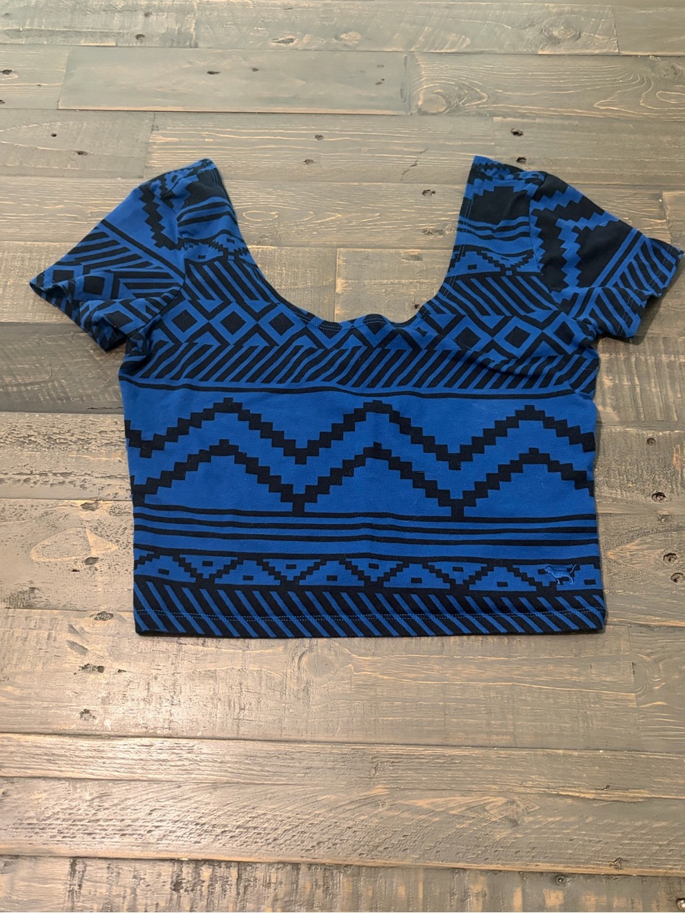 PINK Victoria’s Secret Blue Black Geometric Crop Top Women’s Size Small